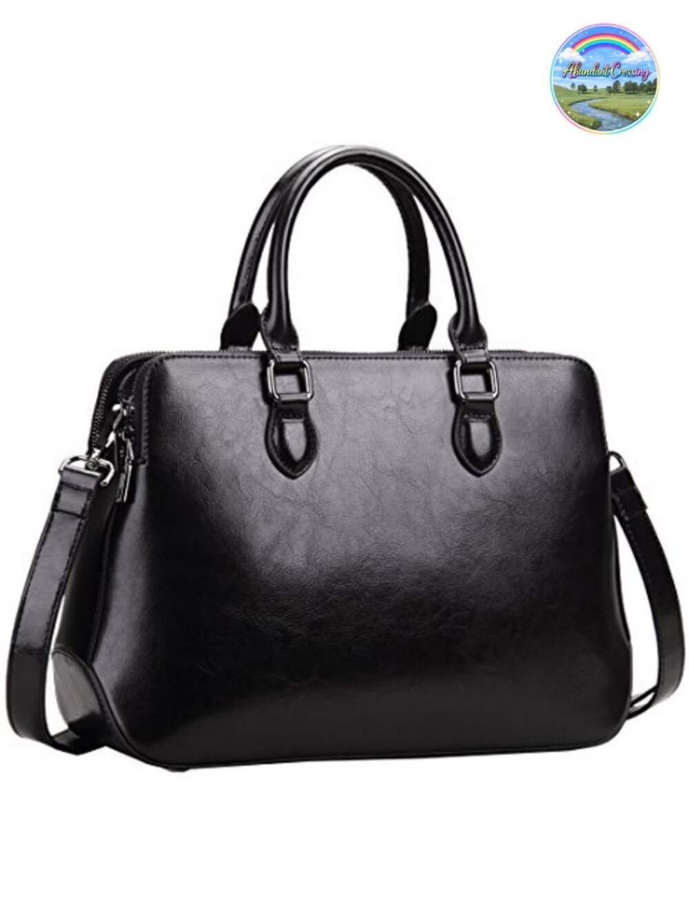 HESHE Cowhide Leather Satchel Handbag Top Handle Tote Shoulder Bag